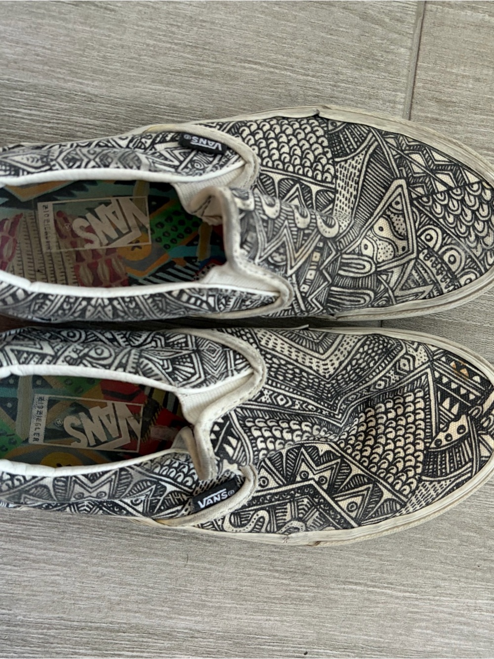 Vans Black & White Doodle Slip-On Loafers